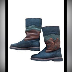 Anfibio Women's Winter Boots in Teal, Brown & Green